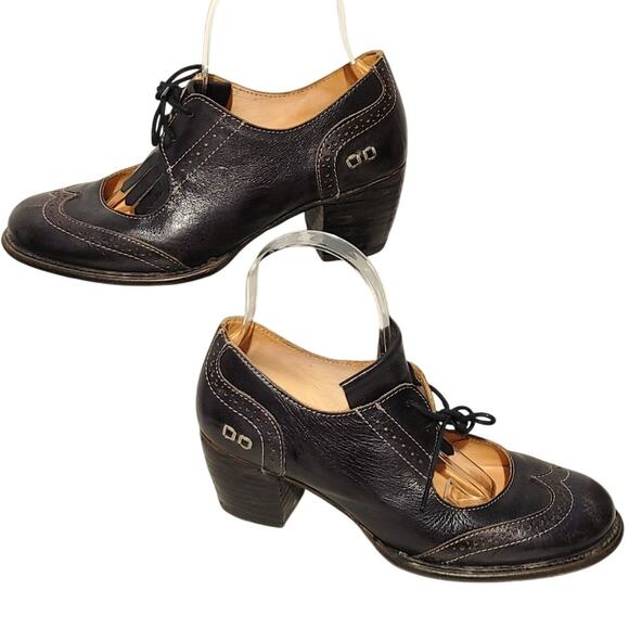 Bedstu Lillian Oxford Mary Jane Block Heels Shoes Black Leather Womens 8.5 - Picture 1 of 8